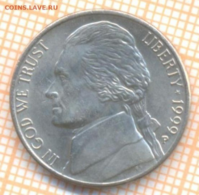 США 5 центов 1999Р г., до 12.10.2020 г. 22.00 по Москве - США 5 центов 1999 1895а