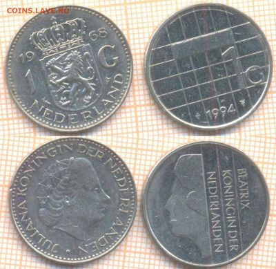 Нидерланды 1 гульден 1968,1994 г., до  12.10.2020 г. 22.00 п - Нидерланды 1 гульден 2 шт 472