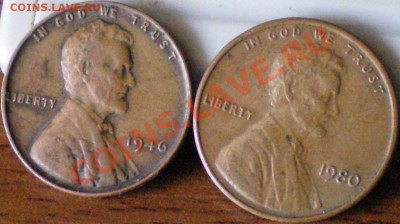 США 1 цент 1946 и 1980 (2шт.) до 25.09.11. в 22.00 мск. - 21