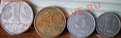 ГДР 1, 5, 20 пфенингов, 1 марка до 25.09.11. в 22.00 мск. - 25