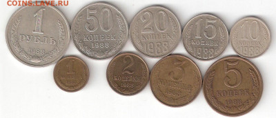 Набор погодовки СССР 1988: 1р,50к,20к,15к,10к,5к,3к,2к,1к 02 - Год. Набор 1988 - 9шт Р 02