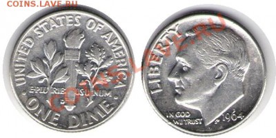 >Ag< USA 1 дайм 1964 D до 25.09.11 22:00 - USA_10_64d