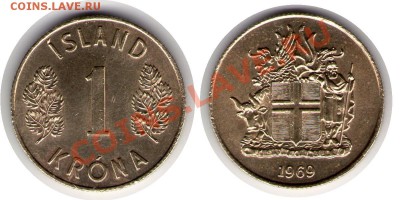 >L< Исландия 1 крона 1969 до 25.09.11 22:00 - Isl_1_69