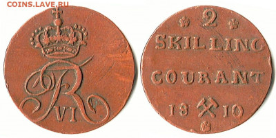 Норвегия. - Норвегия 2 скиллинга 1810 KM-280.1 8,66gr