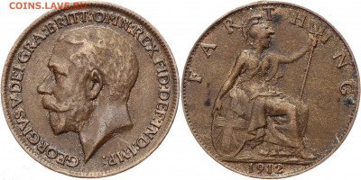 Великобритания 1 фартинг 1912 года 17.10.2020 - 211846363