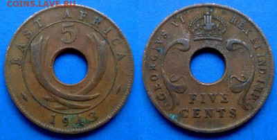 Британская Восточная Африка - 5 центов 1943 года до 21.10 - Британская Восточная Африка  5 центов, 1943