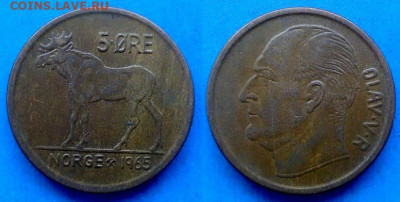 Норвегия - 5 эре 1965 года (Лось) до 21.10 - Норвегия 5 эре, 1965
