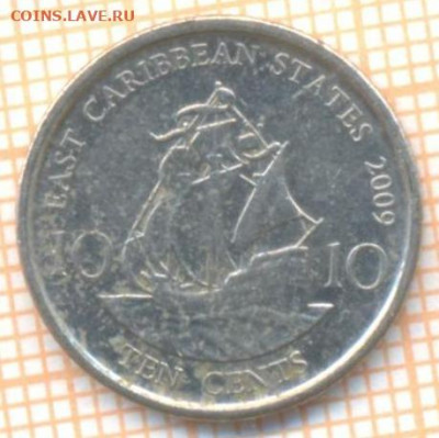 Восточные Карибы 10 центов 2009 г. , до 26.10.2020 г. 22.00 - Восточные Карибы 10 центов 2009 2046