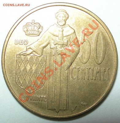 Италия 10 чентезими 1867 ОМ и Монако 50 сантим 1962 - Монако, 50 сантим 1962 номинал.JPG