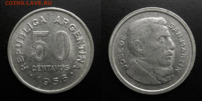 Аргентина 50 сентаво (1956) до 23.10 (22.00) - Аргентина – 50 сентаво (1956) «Хосе де Сан Мартин»