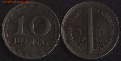 Маннхейм 10 пфеннигов 1919 №1 до 22:00мск 23.10.20 - Маннхейм 10 пфеннигов 1919 №1