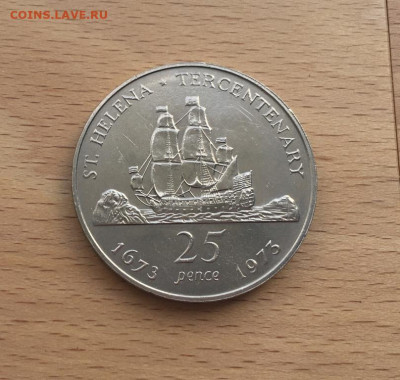 Крона Шайба Остров Святой Елены 25 пенсов 1973 Корабль - krona_shajba_ostrov_svjatoj_eleny_25_pensov_1973_korabl_parusnik_flot