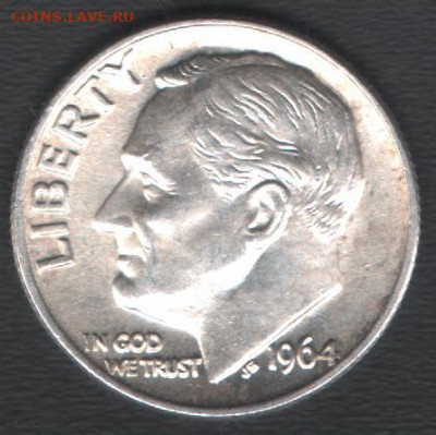 США 1 дайм 1964 без МД до 24.10.2020 21.00 мск - США 1дайм64 без МД р