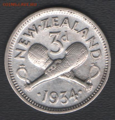 Новая Зеландия 3 пенса 1934 до 24.10.2020 21.00 мск - NZ 3d34 rev