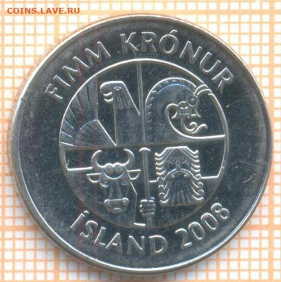 Исландия 5 крон 2008 г., до  27.10.2020 г. 22.00 по Москве - Исландия 5 крон 2008 2085а
