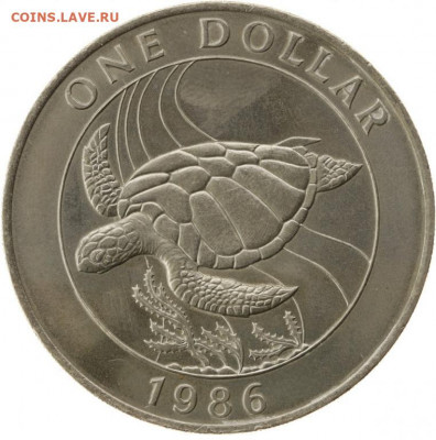 Крона Шайба Бермуды 1$ доллар 1986 Черепаха фауна - krona_shajba_bermudy_1_dollar_1986_cherepakha_fauna