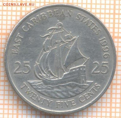 Восточные Карибы 25 центов 1996 г., до 27.10.2020 г. 22.00 п - Восточные Карибы 25 центов 1996 2101