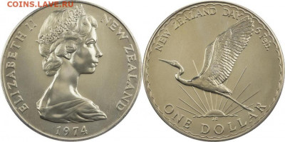 Крона Шайба Новая Зеландия 1$ доллар 1974 Аист Цапля - krona_shajba_novaja_zelandija_1_dollar_1974_aist_caplja_den_vajtangi_fauna_ptica
