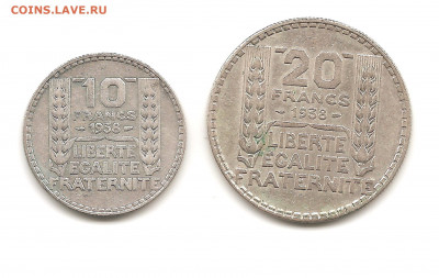 Францияю 10 и 20 франков. Серебро. 26.10 - 222 012
