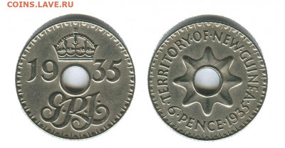 Новая Гвинея 1 шиллинг 1935, 45 и 3 пенса 1944 - новая гвинея 6 пенсов 1935