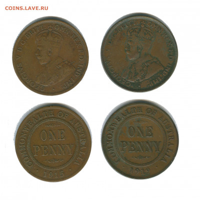 Австралия 1 пенни 1915 и 1919 годы - австралия 1 пенни 1915 1919 годы