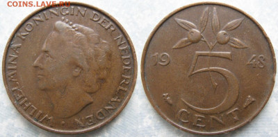 Нидерланды 5 центов 1948 до 04-11-20 в 22:00 - Нидерланды 5 центов 1948     180-ас53-9882