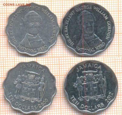 Ямайка 10 долларов 2000,2012 г., до 04.11.2020 г. 22.00 по М - Ямайка  10 долларов 2000 2012 1112