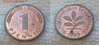 Германия 1 пфенниг 1990 J до 13.11 22:00 мск - ГЕРМАНИЯ 1 пфенниг 1990 J 20190813_1130