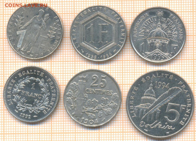 6 монет разных  Франция, до 18.11.2020 г. 22.00 по Москве - Франция 6 монет 4