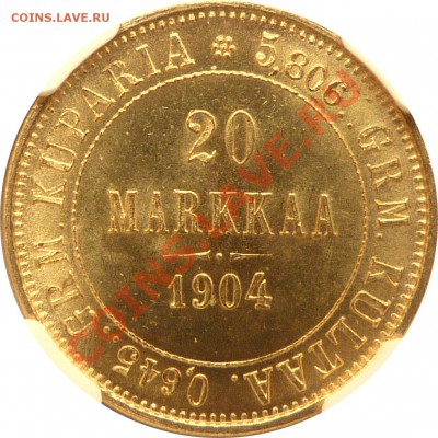 Коллекционные монеты форумчан (золото) - 20 Markkaa 1904 MS-64 (2).JPG