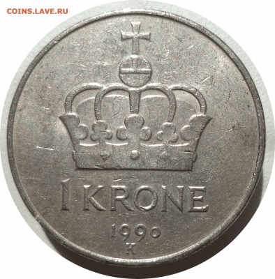 1 крона 1990 г. Норвегия до 17.11.20 в 22:00 МСК - Rounded_20201116_224138