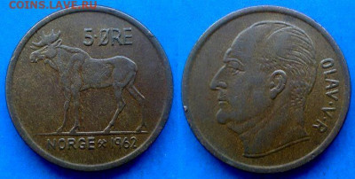Норвегия - 5 эре 1962 года (Лось) до 23.11 - Норвегия 5 эре, 1962