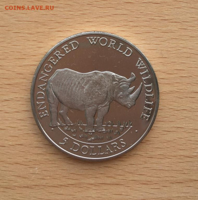 КПД Крона Шайба Острова Кука 5$ долларов 1990 Носорог - kpd_krona_shajba_ostrova_kuka_5_dollarov_1990_nosorog_vymirajushchie_vidy_fauna_zhivotnye_buklet_konvert (2)