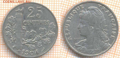 Франция 25 сантимов 1904 г., до 26.11.2020 г. 22.00 по Москв - Франция 25 сантимов 1904 2390