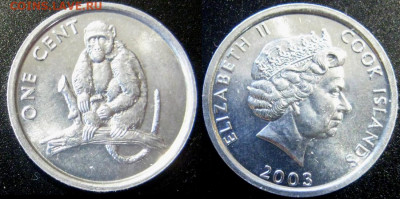 Остров Кука 1 цент (Обезьянка) Год: 2003 До 23-11 В 22-00 мс - обезь