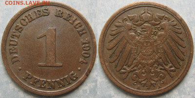 23a.Ходячка Германии 1896-1924г. - 23.47. -Германия 1 пфенниг 1904 А    180-к43-9911