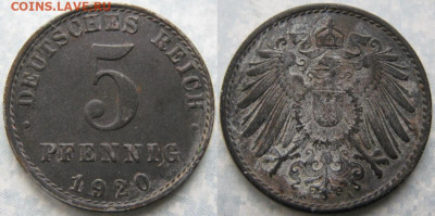 23a.Ходячка Германии 1896-1924г. - 23.51. -Германия 5 пфеннигов 1920 A    180-к50-10147