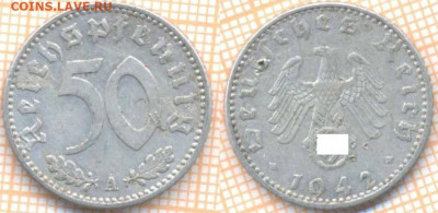 Германия 50 пф 1942 А г., до 30.11.2020 г. 22.00 по Москве - Германия 50 пф 1942 2409закраш