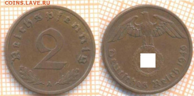 Германия 2 пф 1940 А г., до 30.11.2020 г. 22.00 по Москве - Германия 2 пф 1940 2414  закраш