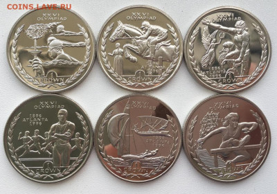 Набор Остров Мэн 1 крона 1996 Олимпийские игры Атланта 6шт. - nabor_ostrov_men_1_krona_1996_olimpijskie_igry_atlanta_beg_plavanie_konnyj_parusnyj_sport_6_sht_shajba