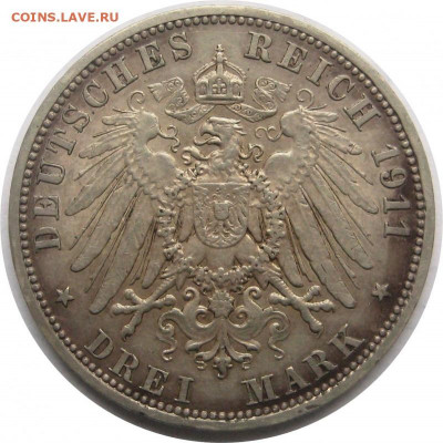 Германия 3 марки 1911 Свободный город Любек до 30.11 - lot-242278-2