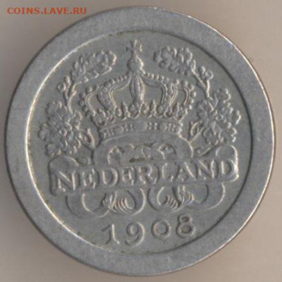 НИДЕРЛАНДЫ 5 центов 1909. Нечастая. Оценка. - 80