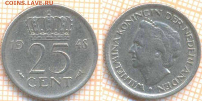 Нидерланды 25 центов 1948 г., до 02.12.2020 г. 22.00 по Моск - Нидерланды 25 центов 1948 1414