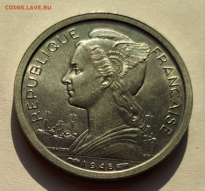Реюньон Французский 1 франк 1948. Сохран! UNC - 8