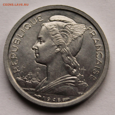 Реюньон Французский 1 франк 1948. Сохран! UNC - 7