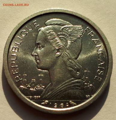 Реюньон Французский 1 франк 1964. Сохран! UNC - 8