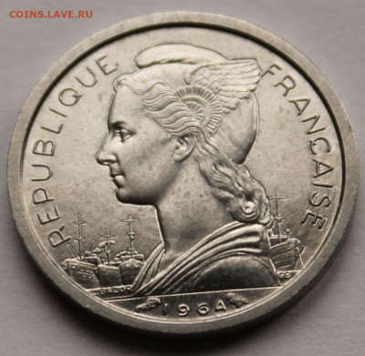 Реюньон Французский 1 франк 1964. Сохран! UNC - 7