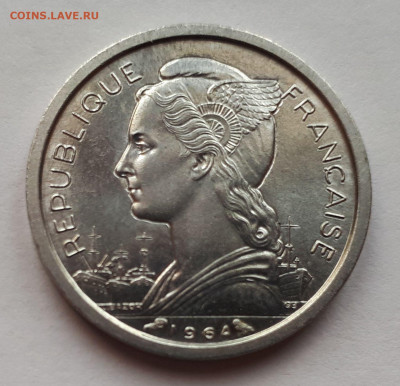 Реюньон Французский 1 франк 1964. Сохран! UNC - 6