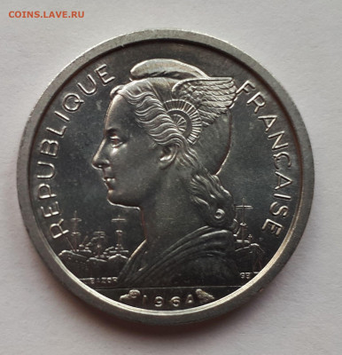 Реюньон Французский 1 франк 1964. Сохран! UNC - 5