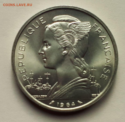 Коморские острова 5 франков 1964 г.Тираж - 1 000 000. Сохран - 3
